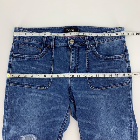 Nanette Lepore Blue Distressed Acid Wash Boyfriend Fit Cropped Jeans, 14 - Picture 12 of 16